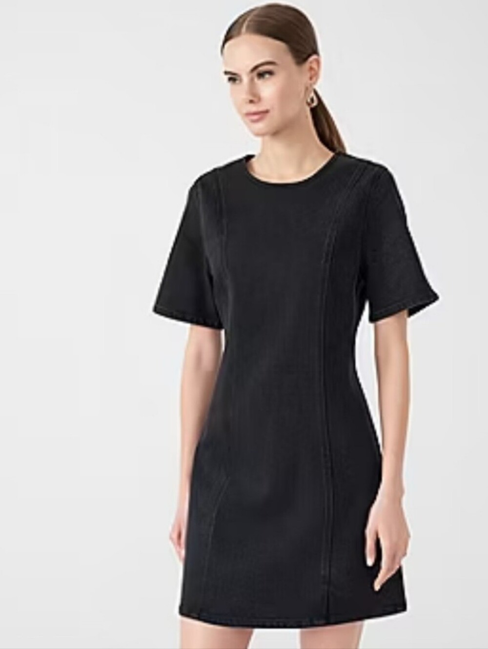 NEW RM Rebecca Minkoff Denim Short Sleeve Seamed Shift Mini Dress Black Size XL